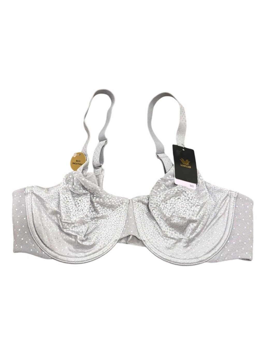 Wacoal 855303 Silver Lace Underwire Bra Back Appeal T-Shirt Smoothing 34D NWT